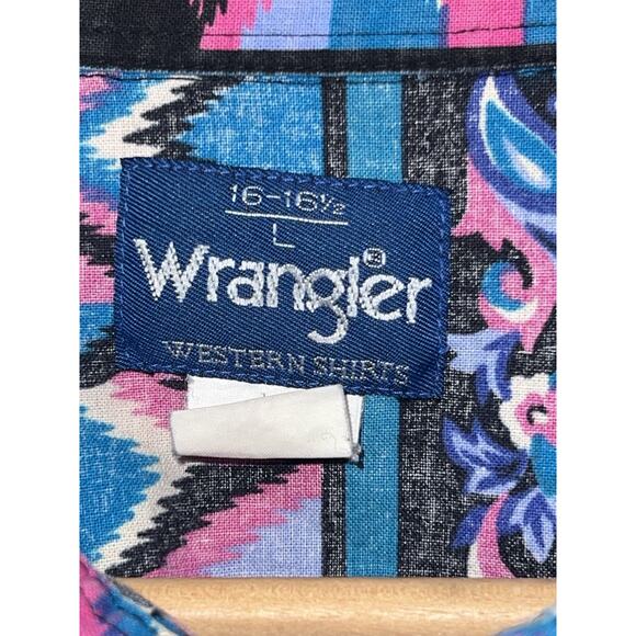 Wrangler Mens 16 - 16.5 Cowboy Cut Western Shirt Large Tails Aztec 90’s - Picture 4 of 9